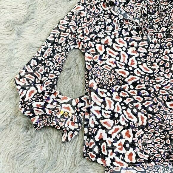 Chloe Oliver Printed Popover tie neck Blouse Multicolor Sz s long sleeve ruffle - Picture 7 of 13